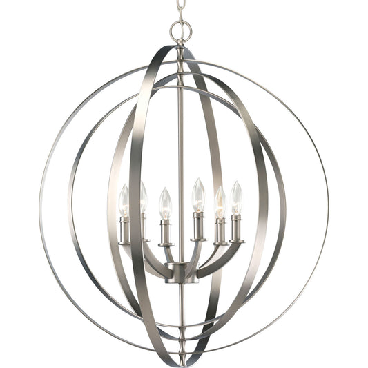 Equinox Six Light Foyer Pendant in Burnished Silver