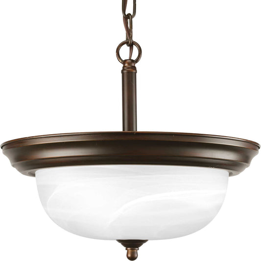 Progress Lighting - P3927-20 - Two Light Semi-Flush Mount - Dome Glass - Alabaster - Antique Bronze