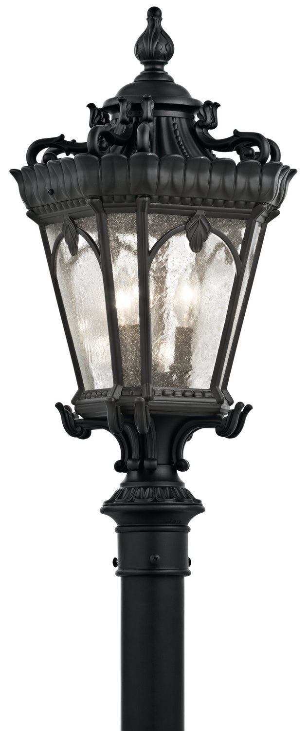 Tournai Three Light Outdoor Post Mount in Textured Black