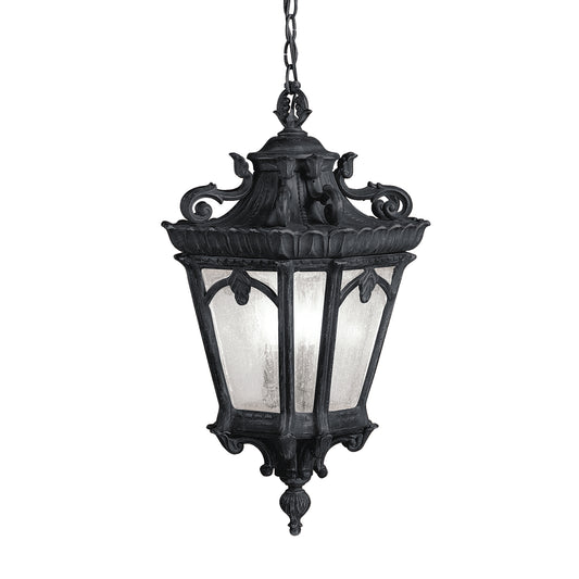 Tournai Three Light Outdoor Pendant in Textured Black