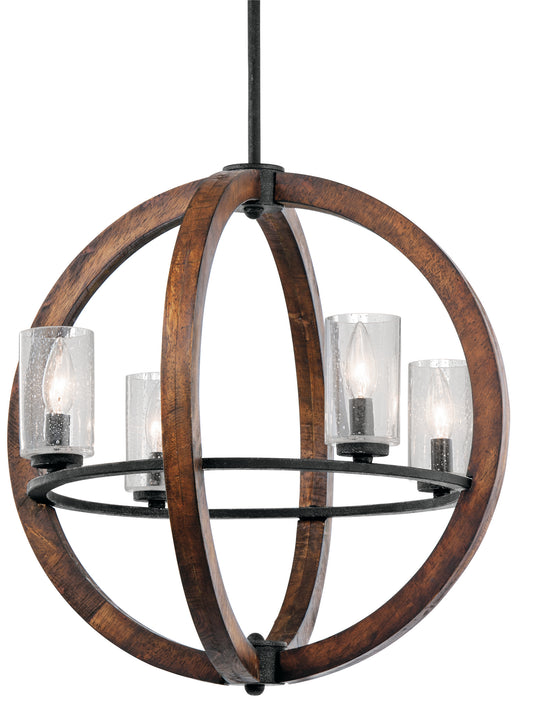 Grand Bank Four Light Chandelier in Auburn Stained