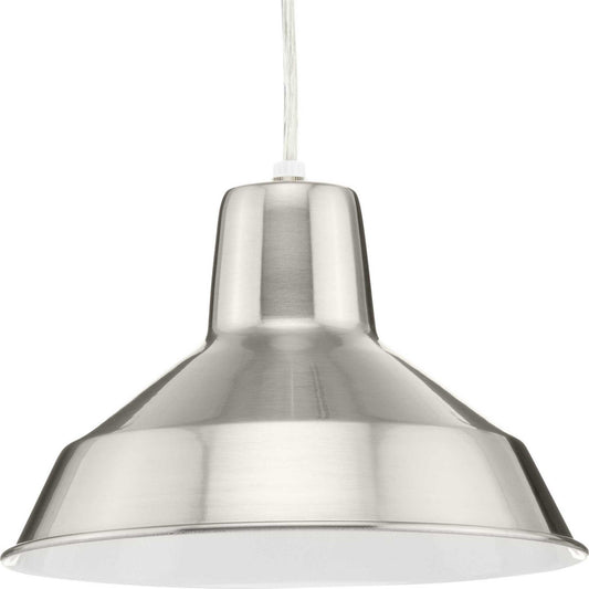 Metal Shade Pendant One Light Pendant in Brushed Nickel