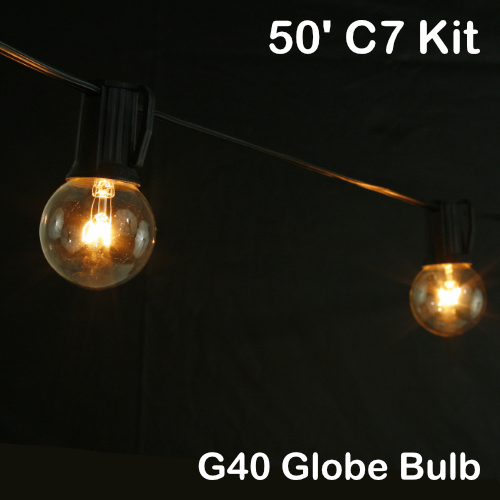 Sival 50 ft Black C7 Light String w/ Clear Globe Bulbs