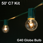 Sival C7 string light 50 ft green wire with clear globe bulbs, E12, view 2