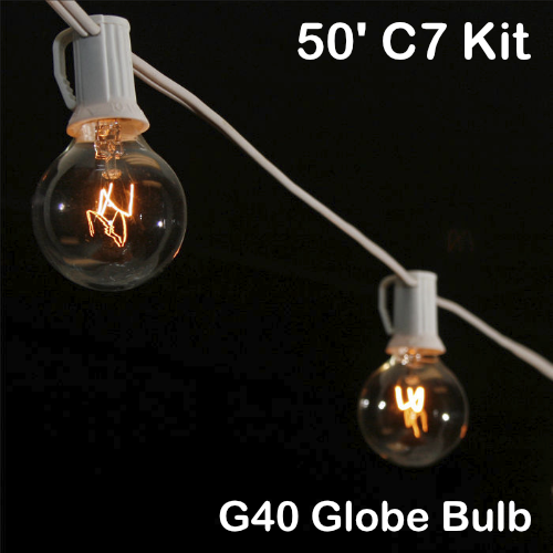 Sival 50 ft White C7 Light String w/ Clear Globe Bulbs