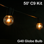 Sival 50 ft Black C9 Light String w/ Clear Globe Bulbs