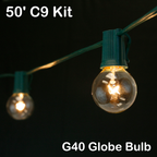 Sival C9 string light 50 ft green wire with clear globe bulbs, E17, view 2