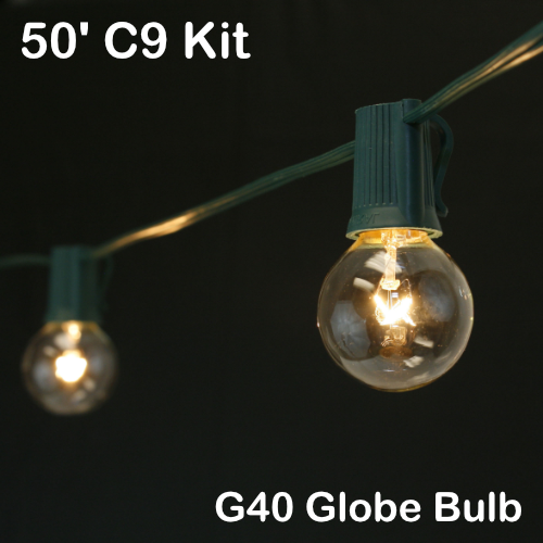 Sival 50 ft Green C9 Light String w/ Clear Globe Bulbs
