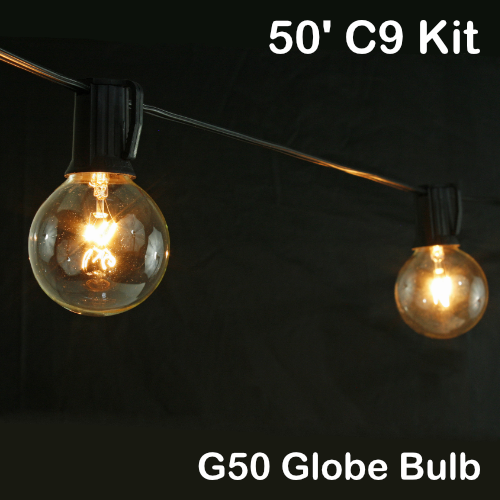 Sival 50 ft Black C9 Light String w/ Clear Globe Bulbs