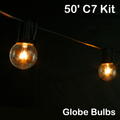 Sival C7 string light 50 ft black wire with clear globe bulbs, E12