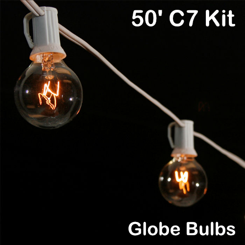 Sival 50 ft White C7 Light String w/ Clear Globe Bulbs