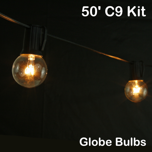 Sival 50 ft Black C9 Light String w/ Clear Globe Bulbs