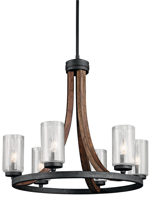 Grand Bank Six Light Chandelier in Auburn Stained