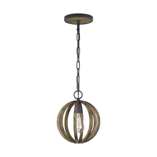 Allier One Light Mini Pendant in Weathered Oak Wood / Antique Forged Iron