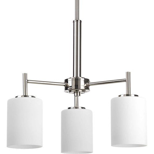 Replay Three Light Chandelier in Polished Nickel