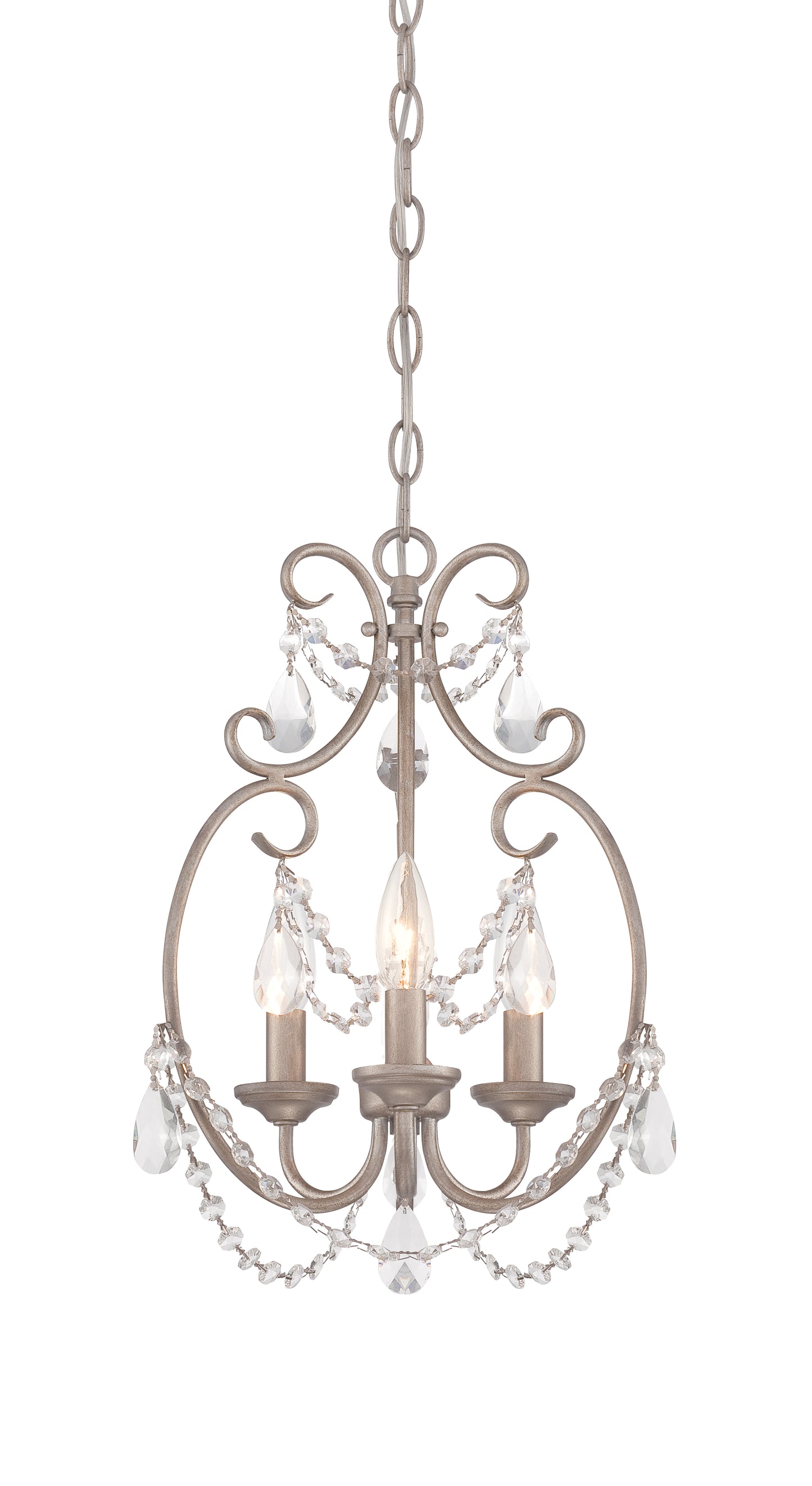 Dahlia Three Light Mini Chandelier in Aged Platinum