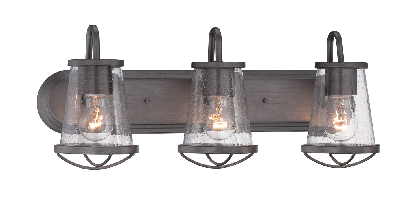 Darby Three Light Bath Bar in Weathered Iron