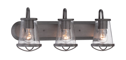 Darby Three Light Bath Bar in Weathered Iron