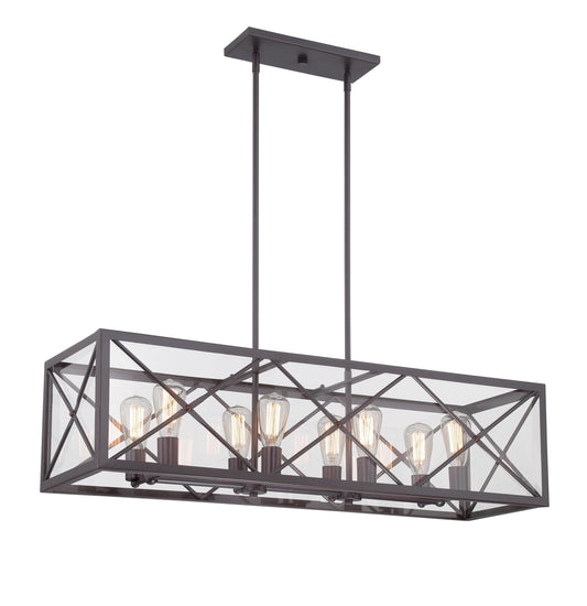 High Line Eight Light Linear Chandelier in Satin Bronze