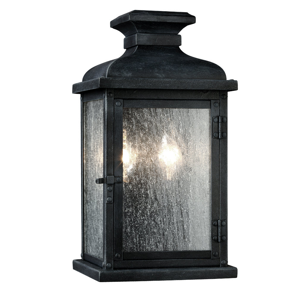 Pediment Two Light Lantern in Dark Weathered Zinc