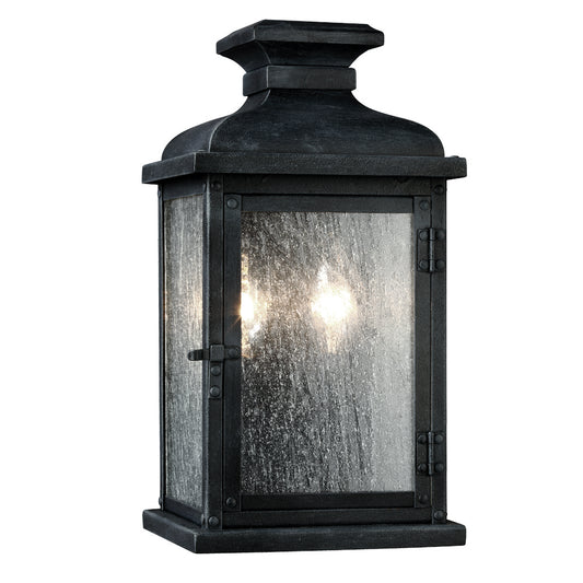 Pediment Two Light Lantern in Dark Weathered Zinc