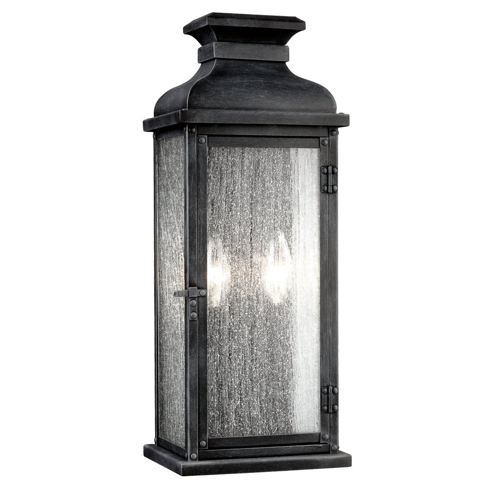 Pediment Two Light Lantern in Dark Weathered Zinc