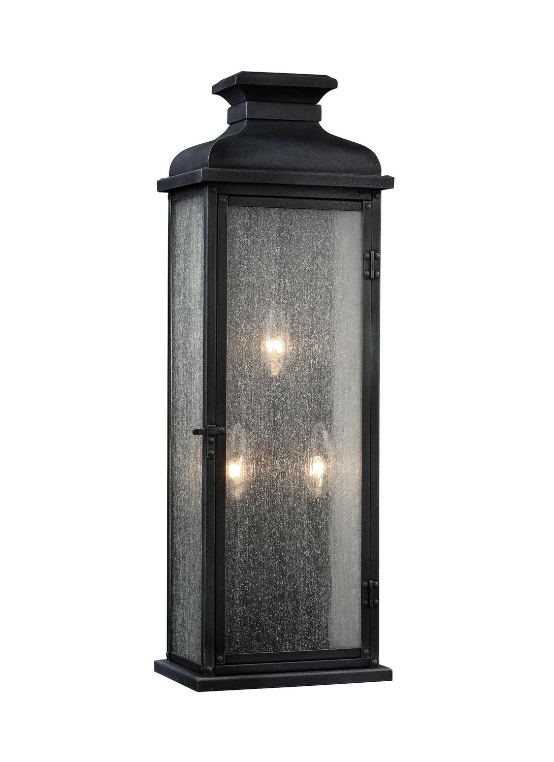 Pediment Three Light Lantern in Dark Weathered Zinc