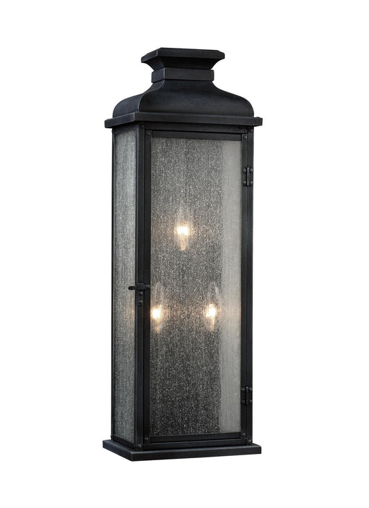 Pediment Three Light Lantern in Dark Weathered Zinc