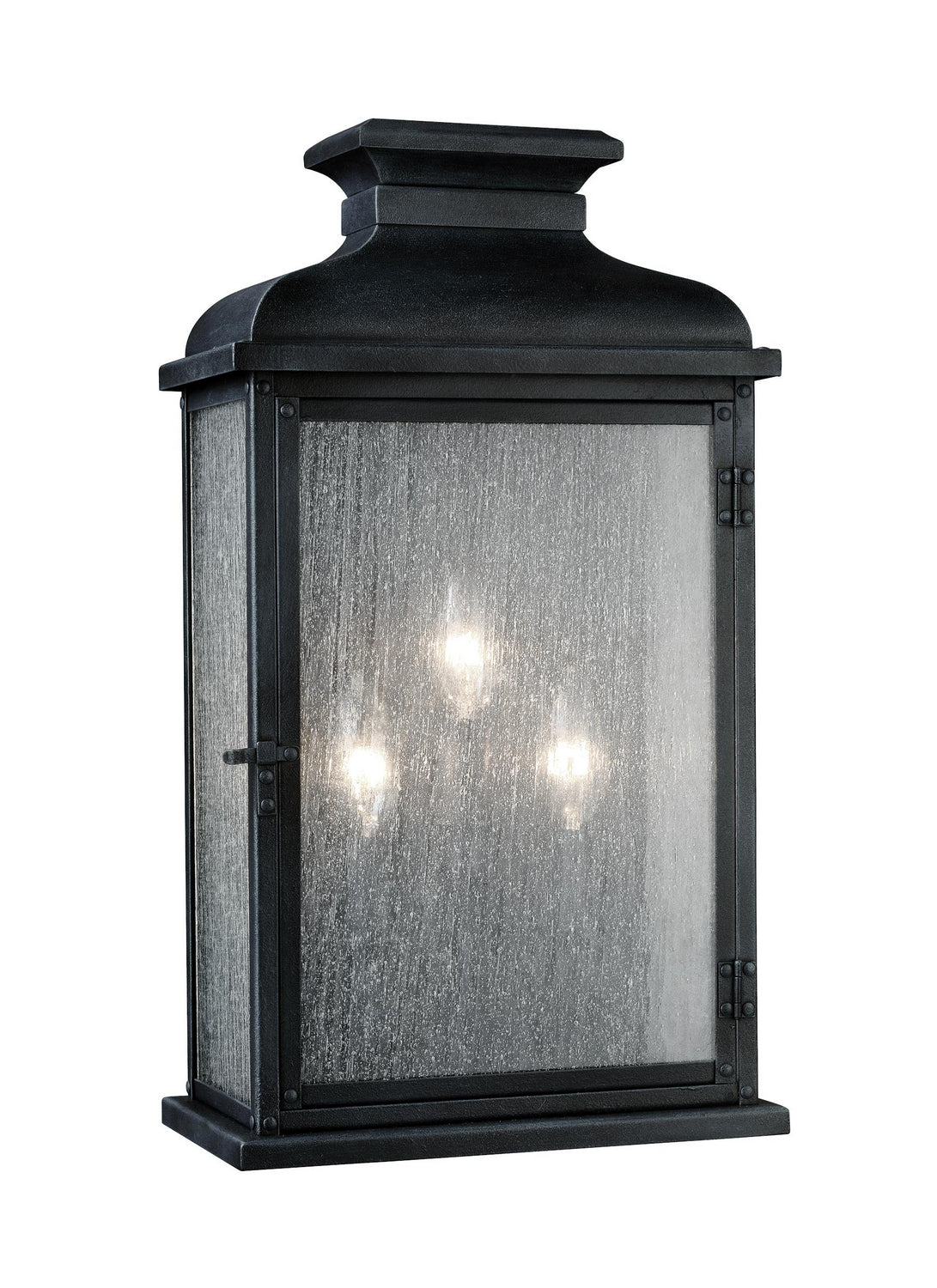 Pediment Three Light Lantern in Dark Weathered Zinc