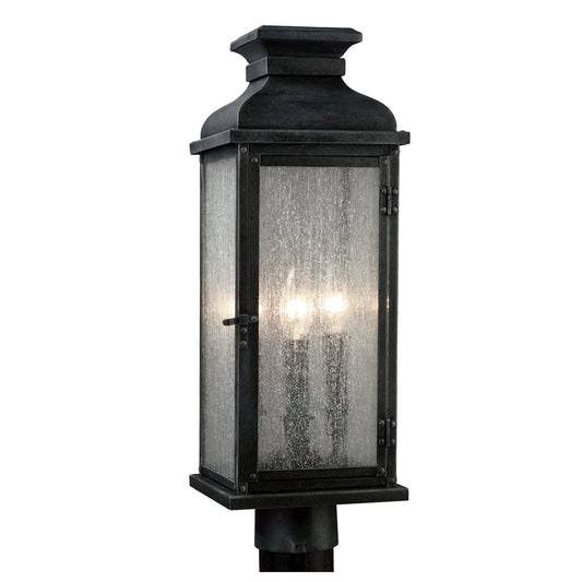 Pediment Three Light Post Lantern in Dark Weathered Zinc