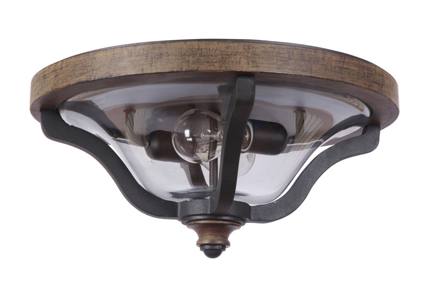 Ashwood Two Light Outdoor Flushmount in Textured Black/Whiskey Barrel