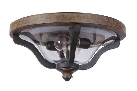Ashwood Two Light Outdoor Flushmount in Textured Black/Whiskey Barrel