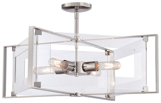 Crystal-Clear Four Light Convertible Semi Flush / Pendant in Polished Nickel
