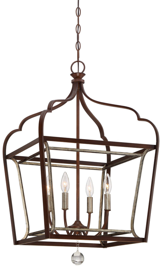 Astrapia Four Light Foyer Pendant in Dark Rubbed Sienna w/Aged Silver