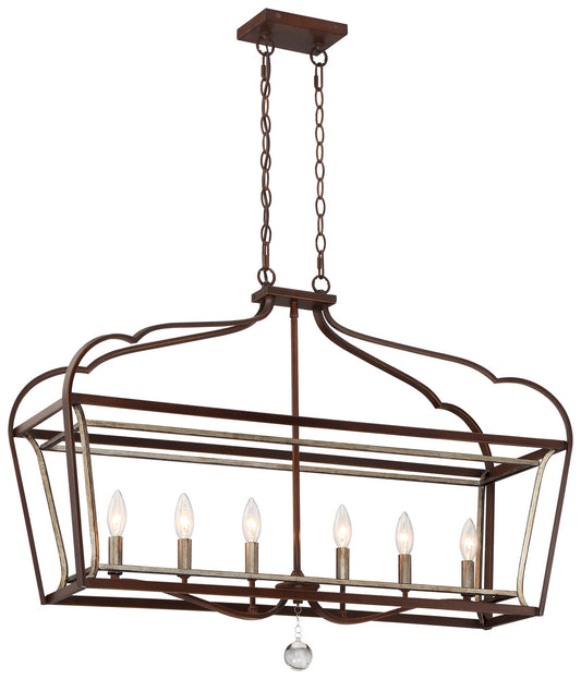 Astrapia Six Light Island Pendant in Dark Rubbed Sienna w/Aged Silver