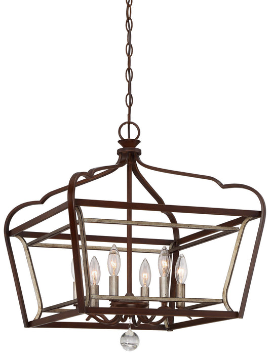 Astrapia Six Light Pendant in Dark Rubbed Sienna w/Aged Silver