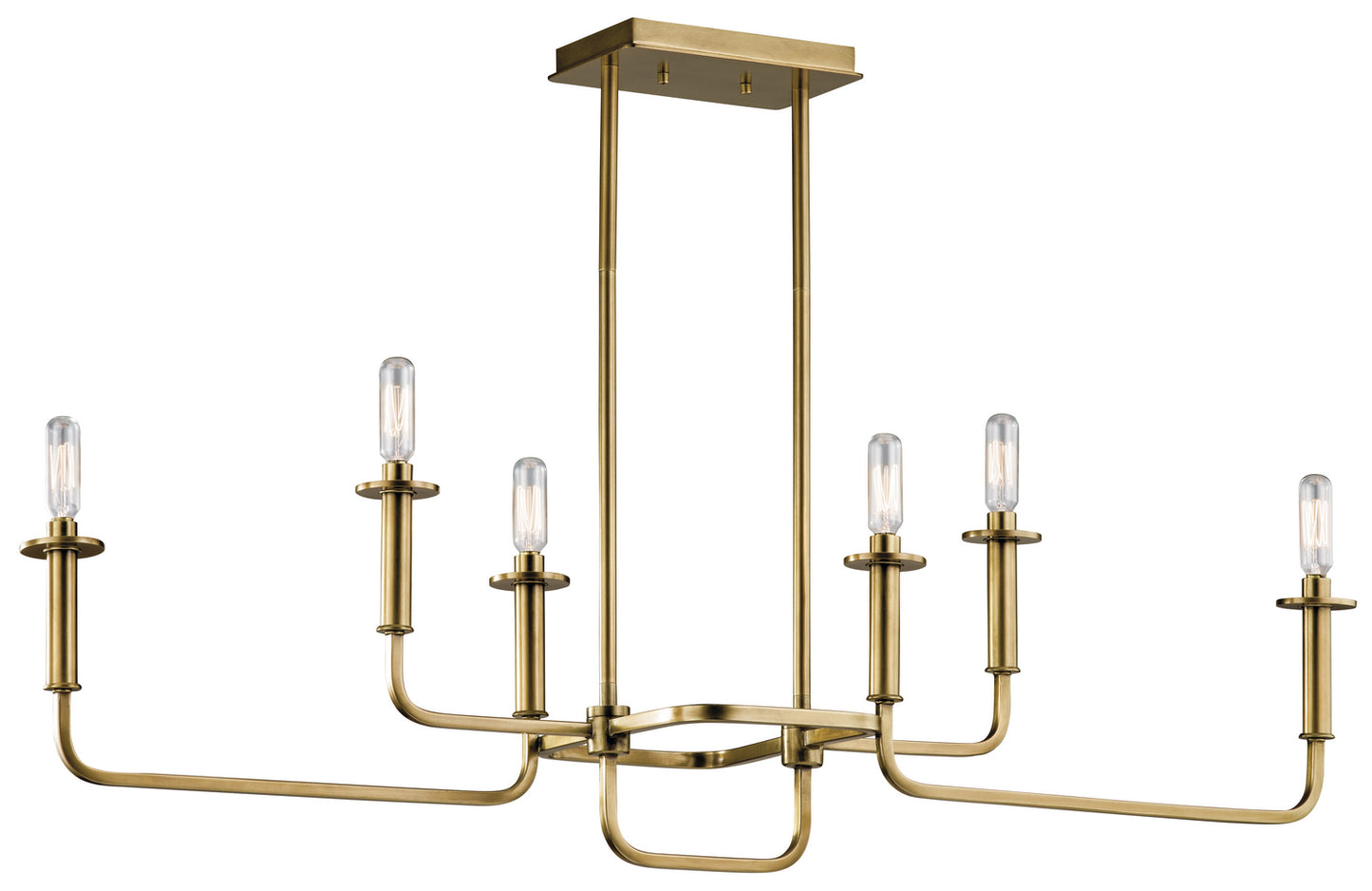 Alden Six Light Linear Chandelier in Natural Brass