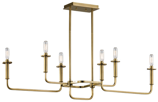 Alden Six Light Linear Chandelier in Natural Brass