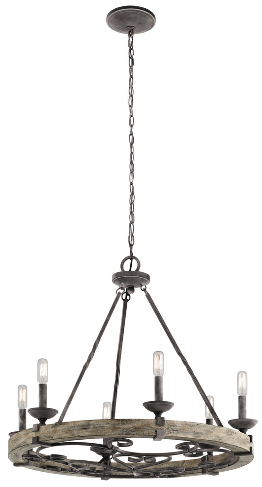 Taulbee Six Light Chandelier in Weathered Zinc