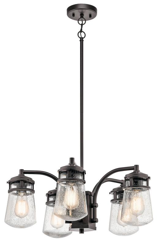 Lyndon Five Light Outdoor Chandelier in Architectural Bronze