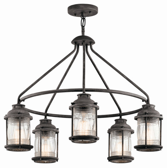 Ashland Bay Five Light Outdoor Chandelier in Weathered Zinc