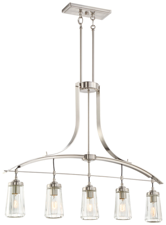 Poleis Five Light Island Pendant in Brushed Nickel