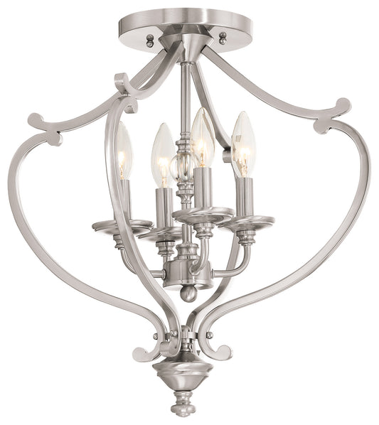 Savannah Row Four Light Semi Flush Mount(Convertible) in Brushed Nickel
