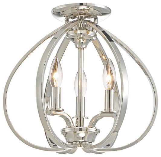 Tilbury Three Light Semi Flush Mount in Polished Nickel