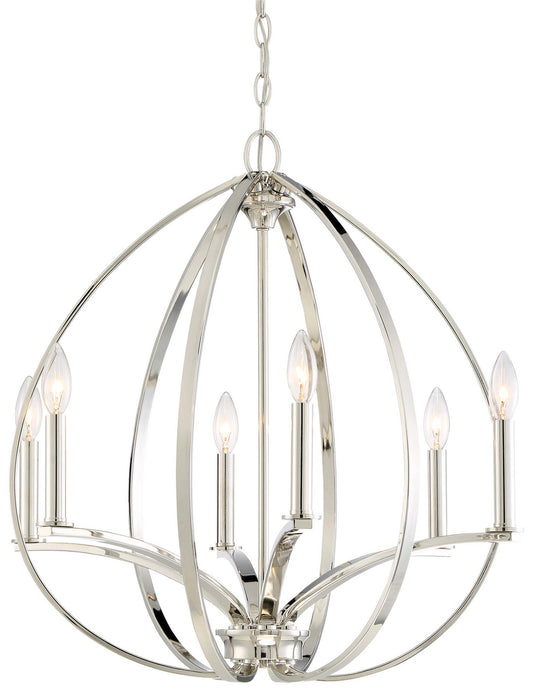 Tilbury Six Light Chandelier in Polished Nickel