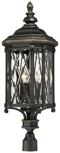 Bexley Manor Four Light Post Mount in Black w/Gold Highlights