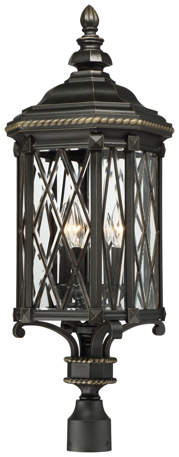 Bexley Manor Four Light Post Mount in Black w/Gold Highlights