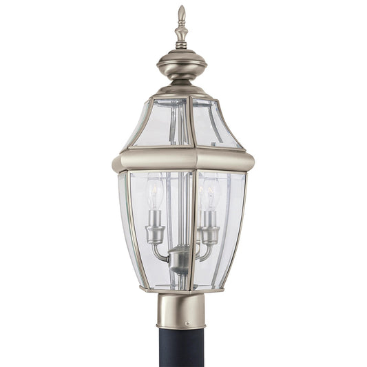Lancaster Two Light Outdoor Post Lantern in Antique Brushed Nickel
