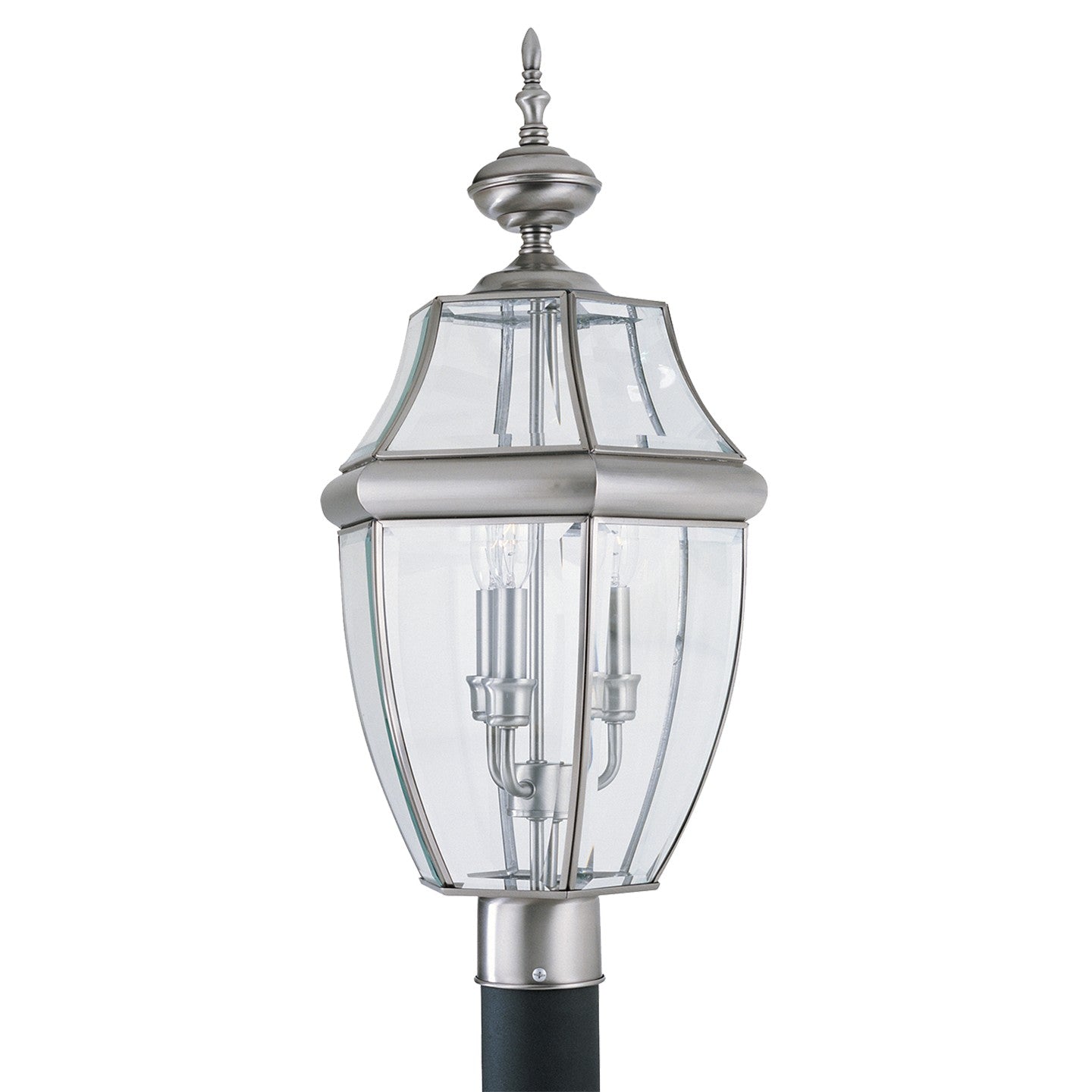 Lancaster Three Light Outdoor Post Lantern in Antique Brushed Nickel