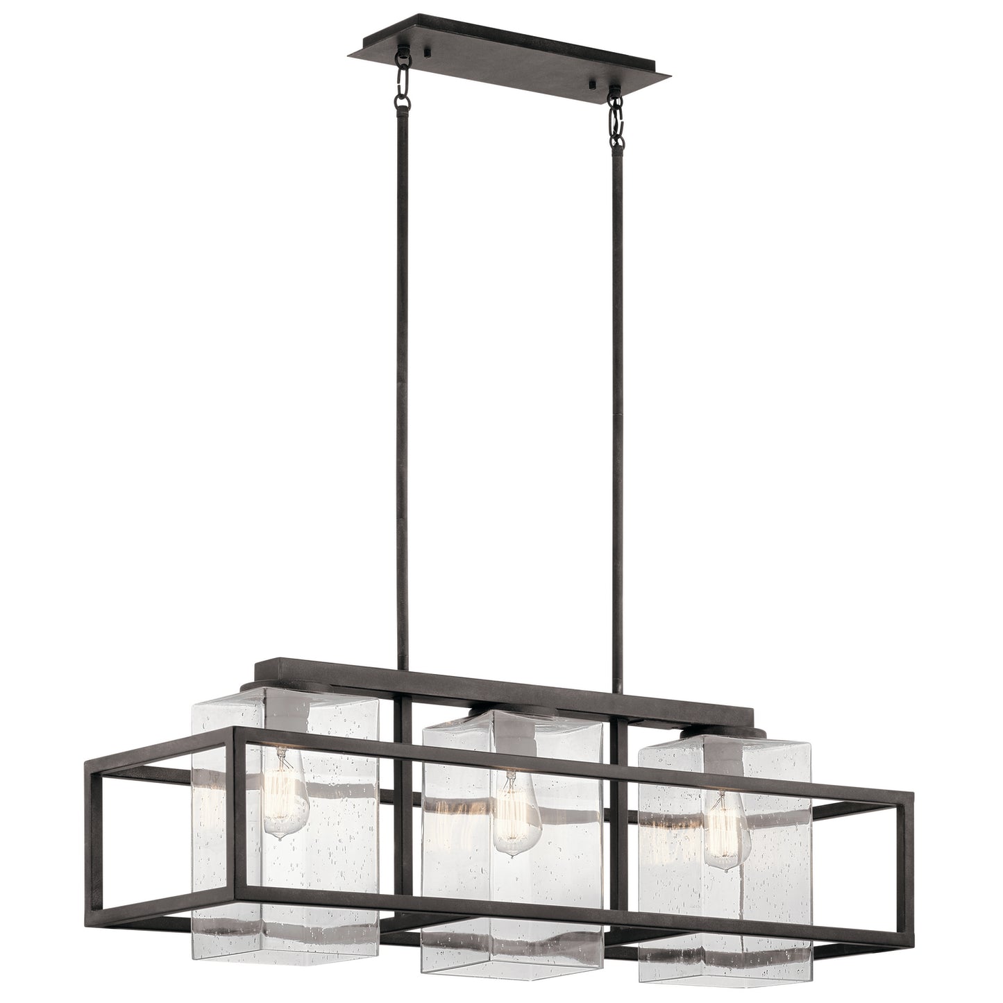 Wright Three Light Outdoor Linear Chandelier in Weathered Zinc